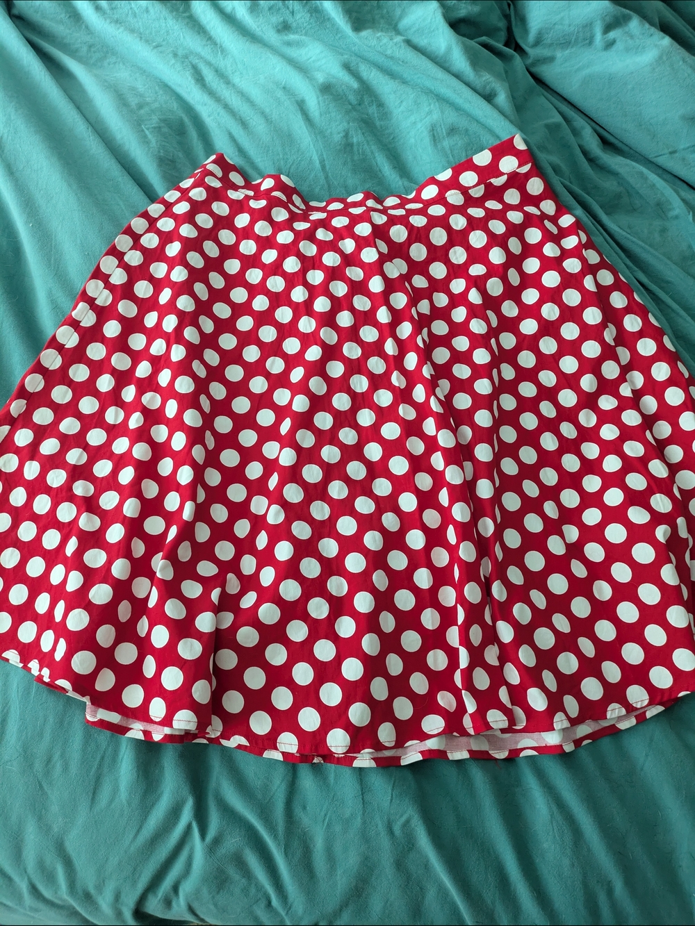Red Polka Dot A-Line Skirt with White Dots 3X Pleats Midi Plus Curvy Rockabilly
